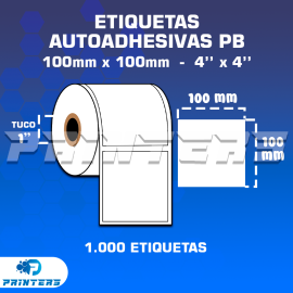 ROLLO DE ETIQUETAS ADHESIVAS 100MM X 100MM PB – (POLIPROPILENO BLANCO) – TUCO 1″ – MIL ETIQUETAS POR ROLLO