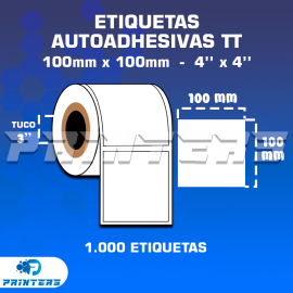 ROLLO DE ETIQUETAS ADHESIVAS 100MM X 100MM TT – (TERMO TRANSFERESNCIA) – TUCO 3″ – MIL ETIQUETAS POR ROLLO