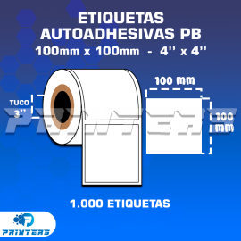 ROLLO DE ETIQUETAS ADHESIVAS 100MM X 100MM PB – (POLIPROPILENO BLANCO) – TUCO 3″ – MIL ETIQUETAS POR ROLLO