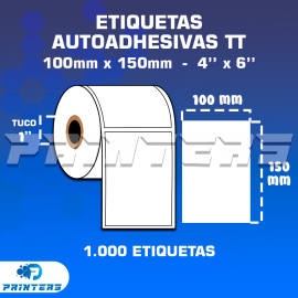 ROLLO DE ETIQUETAS ADHESIVAS 100MM X 150MM TT – (TERMO TRANSFERESNCIA) – TUCO 1″ – MIL ETIQUETAS POR ROLLO