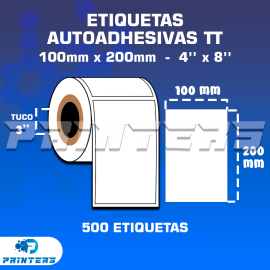 ROLLO DE ETIQUETAS ADHESIVAS 100MM X 200MM TT – (TERMO TRANSFERESNCIA) – TUCO 3″ – 500 ETIQUETAS POR ROLLO