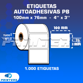 ROLLO DE ETIQUETAS ADHESIVAS 100MM X 76MM PB – (POLIPROPILENO BLANCO) – TUCO 1″ – MIL ETIQUETAS POR ROLLO