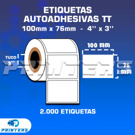 ROLLO DE ETIQUETAS ADHESIVAS 100MM X 76MM TT – (TERMO TRANSFERESNCIA) – TUCO 3″ – 2MIL ETIQUETAS POR ROLLO