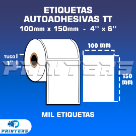 Rollo De Mil Etiquetas Autoadhesivas 100mm x 150mm (4'' x 6'') Para Impresoras De Etiquetas - Tuco 1''