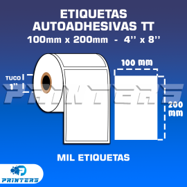 Rollo De mil Unidades Etiquetas Autoadhesivas TT 100mm x 200mm  (4'' x 8'') Para Impresoras De Etiquetas - Tuco 1''