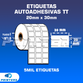 Rollo De 5mil Unidades Etiquetas Autoadhesivas TT 20x30 Para Impresoras De Etiquetas - Tuco 1''