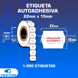 Paquete de 10 Rollos De Etiquetas Adhesivas 22mm X 15mm Para Fechadora (Producción – Vencimiento) – Tuco 1” – mil Etiquetas Por Rollo