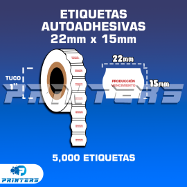 Paquete De 5 Rollos De Mil Etiquetas Autoadhesivas (X Rollo) 22mm X 15mm Para Fechadora (PRODUCCIÓN - VENCIMIENTO)