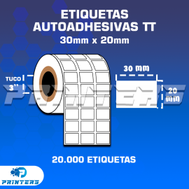 ROLLO DE ETIQUETAS ADHESIVAS 30MM X 20MM TT – (TERMO TRANSFERENCIA) – TUCO 3″ – 20MIL ETIQUETAS POR ROLLO