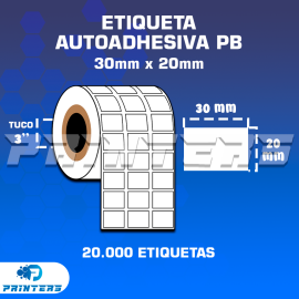 ROLLO DE ETIQUETAS ADHESIVAS 30MM X 20MM PB – (POLIPROPILENO BLANCO) – TUCO 3″ – 20MIL ETIQUETAS POR ROLLO