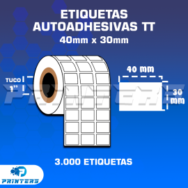 Rollo De Etiquetas Adhesivas 40mm X 30mm TT – (Termo Transferencia) – Tuco 1″ – 3mil Etiquetas Por Rollo