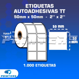 ROLLO DE ETIQUETAS ADHESIVAS 50MM X 50MM TT – (TERMO TRANSFERESNCIA) – TUCO 1″ – MIL ETIQUETAS POR ROLLO