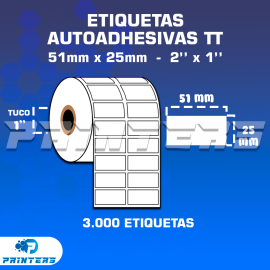 ROLLO DE ETIQUETAS ADHESIVAS 51MM X 25MM TT – (TERMO TRANSFERESNCIA) – TUCO 1″ – 3MIL ETIQUETAS POR ROLLO