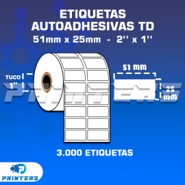 ROLLO DE ETIQUETAS ADHESIVAS 51MM X 25MM TD – (TÉRMICO DIRECTO) – TUCO 1″ – 3MIL ETIQUETAS POR ROLLO