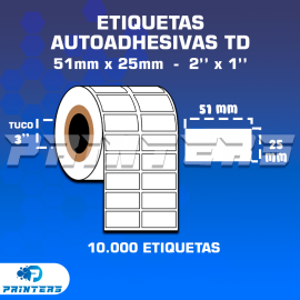 ROLLO DE ETIQUETAS ADHESIVAS 51MM X 25MM TD – (TÉRMICO DIRECTO) – TUCO 3″ – 10MIL ETIQUETAS POR ROLLO