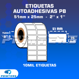 ROLLO DE ETIQUETAS ADHESIVAS 51MM X 25MM PB – (POLIPROPILENO BLANCO) – TUCO 3″ – 10MIL ETIQUETAS POR ROLLO