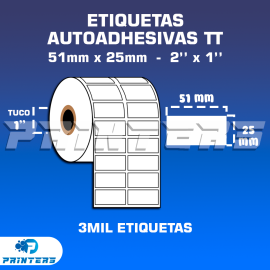 Rollo de 3mil unidades etiquetas autoadhesivas TT 51x25 para impresoras de etiquetas - Tuco 1''