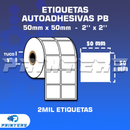 ROLLO DE ETIQUETAS ADHESIVAS 50MM X 50MM PB – (POLIPROPILENO BLANCO) – TUCO 1″ – 2MIL ETIQUETAS POR ROLLO