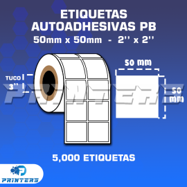 ROLLO DE ETIQUETAS ADHESIVAS 50MM X 50MM PB – (POLIPROPILENO BLANCO) – TUCO 3″ – 5MIL ETIQUETAS POR ROLLO