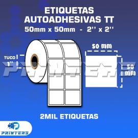 Rollo De Etiquetas Adhesivas 50mm X 50mm TT – (Termo Transferencia) – Tuco 1″ – 2Mil Etiquetas Por Rollo