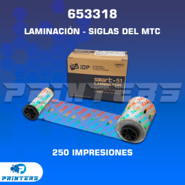 Cinta Ribbon Laminación siglas de MTC IDP Smart 51 CH 653318 – 250 impreciones - para Impresora de Carnets