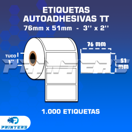 ROLLO DE ETIQUETAS ADHESIVAS 76MM X 51MM TT – (TERMO TRANSFERESNCIA) – TUCO 1″ – MIL ETIQUETAS POR ROLLO