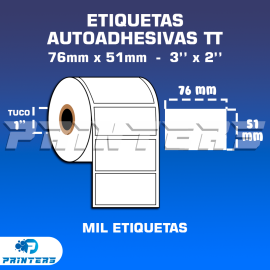 Rollo de Mil etiquetas autoadhesivas 76X51 para impresoras de etiquetas - Tuco 1''