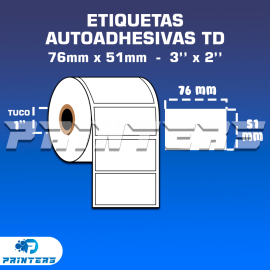 Rollo De Etiquetas Autoadhesivas 76mm X 51mm TD (Térmica Directa) Para Impresoras De Etiquetas - Tuco 1''