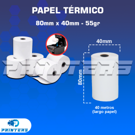 PAPEL TÉRMICO 80mm x 40m - 55Gr  (CONTÓMETRO)