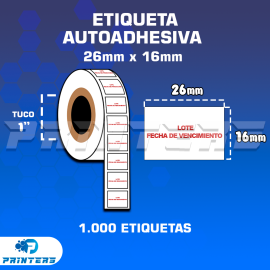 Paquete 10 Rollos De Etiquetas Adhesivas 26mm X 16mm Para Fechadora (Lote Y Fecha De Vencimiento) – Tuco 1” – mil Etiquetas Por Rollo