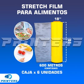 STRETCH FILM PARA ALIMENTOS 18'' x 600 METROS - CAJA x6 UND