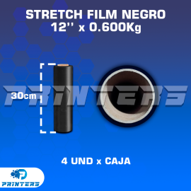 Stretch Film Negro De 12'' X0.600kg Altura 30 Cm - Caja X4 Unid