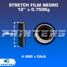 Stretch Film Negro De 12'' X0.750kg Altura 30 Cm - Caja X4 Unid